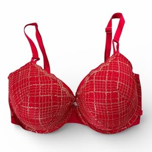 Victoria’s Secret Red Gold Lace Lined Demi Bra 36DDD